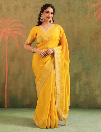Golden radiance tissue silk saree with royal embellishments