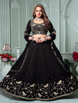 Black raw silk lehenga choli with sweetheart neck design