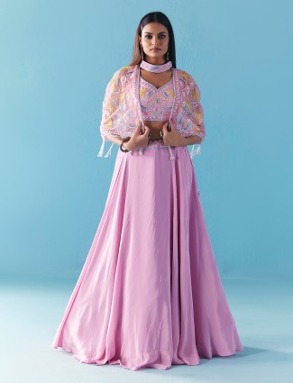Lavender purple satin silk jacket style lehenga choli
