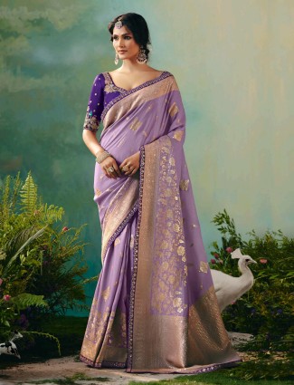 Lavender purple viscose dola silk saree