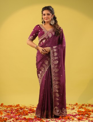 Maroon zari worked silk saree for wedding collection