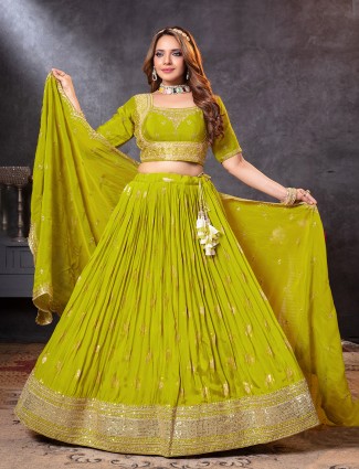 Mehendi green georgette lehenga choli for festive charm