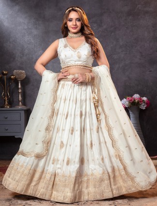 Elegant off white crepe silk traditional lehenga choli