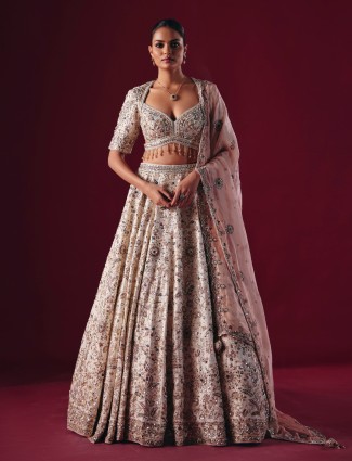 Off white silk lehenga with mirror diamond grandeur