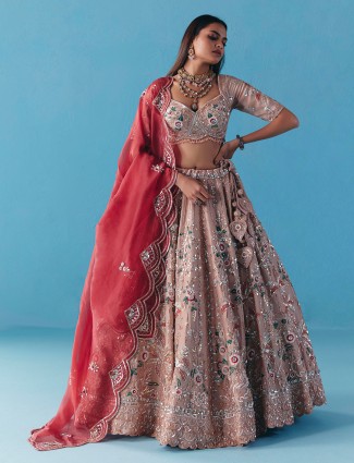 Onion pink silk lehenga with threaded diamond shine
