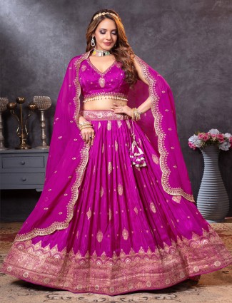 Rani pink crepe silk lehenga choli for festive gatherings