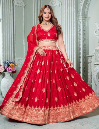Classic red crepe silk lehenga choli for brides
