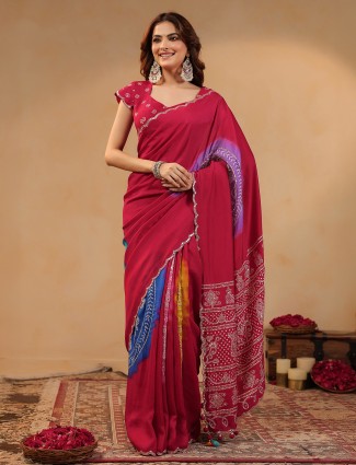 Red silk saree designed for festive moments