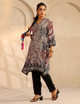 Black printed kurti set for women festive wear