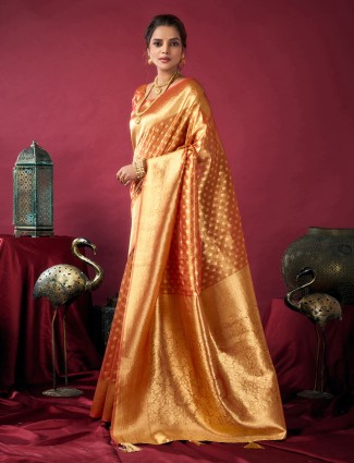 Peach silk zari worked saree for women festival wear