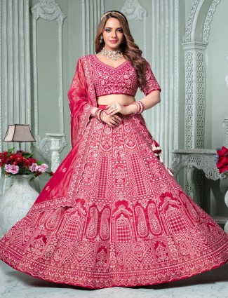 Red tissue silk lehenga choli for wedding ceremonies