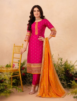 Onion pink lycra designer indo-western suit