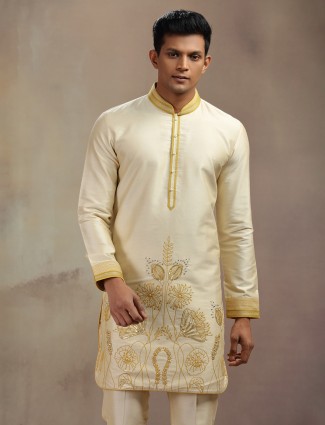 Beige silk kurta suit for festival