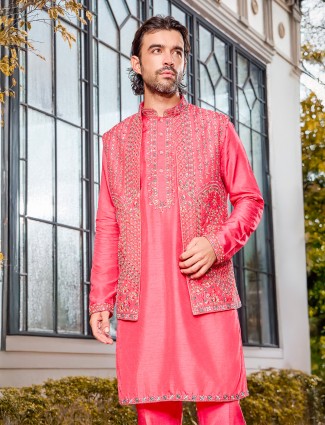 Regal magenta soft art silk waistcoat set