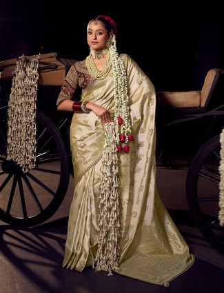 Cream viscose tissue silk saree