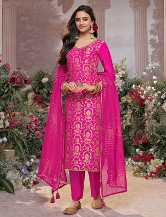 Magenta banarasi silk zari salwar ensemble