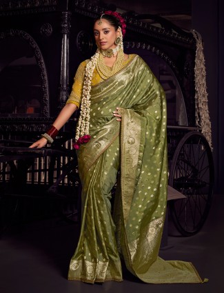 Mehendi green viscose tissue silk saree