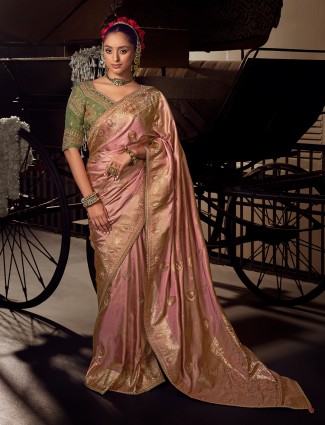 Onion pink viscose tissue silk saree
