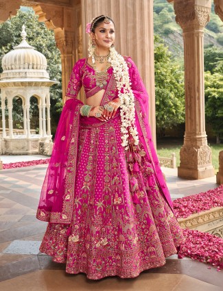 Pink silk bridal lehenga choli crafted for exquisite wedding moments