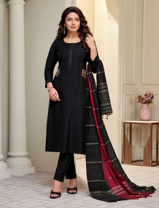 Black cotton silk salwar suit with embroidered sequins sheen
