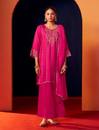 Magenta silk palazzo kurti with dupatta