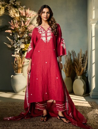 Maroon cotton silk festive kurti set