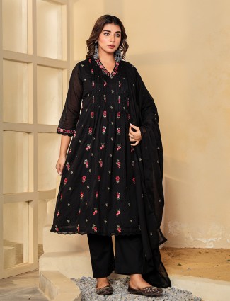 Black cotton silk sequins embroidered kurti