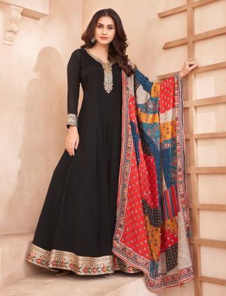 Elegant black silk festive suit