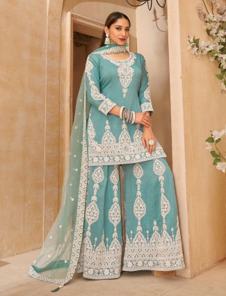 Mint blue palazzo silk palazzo suit for wedding