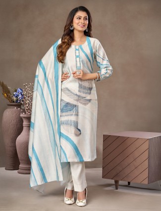 Off white sky blue printed salwar suit