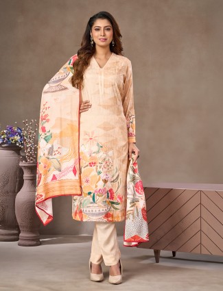 Peach cotton thread weave salwar suit