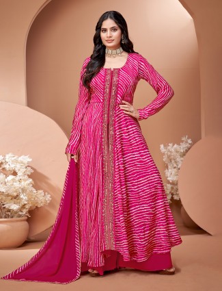 Onion pink lycra designer indo-western suit