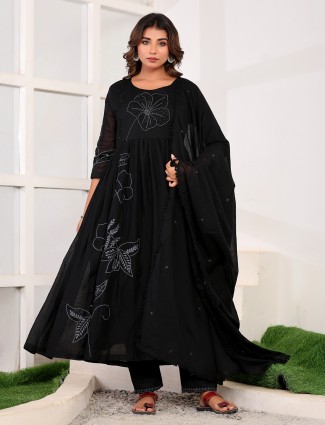 Black cotton silk festive kurti set