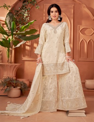 Beige silk pakistani palazzo ensemble