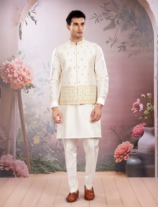 Off white silk wedding waistcoat set