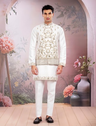 White silk mirror accent waistcoat outfit