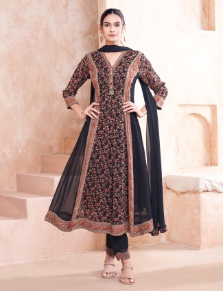 Festive black georgette salwar suit with includes dupatta