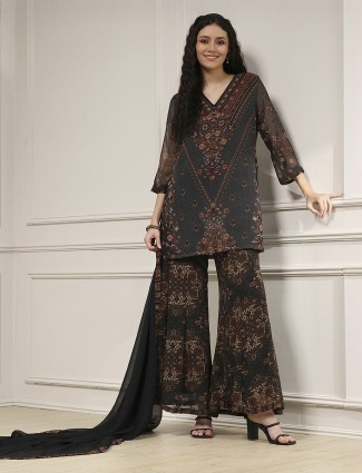 Black georgette printed kurti set for women