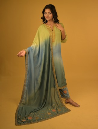 Green and blue shaded soft modal silk palazzo set