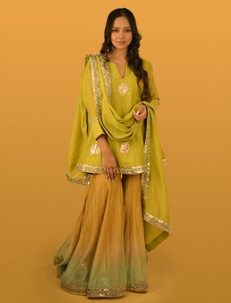 Light green chanderi sharara suit for festive events