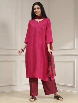 Pink silk kurti set with coordinated dupatta