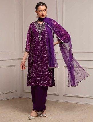 Wine georgette festive wear kurti ensemble