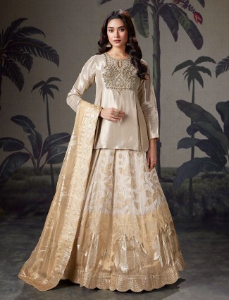Beige silk wedding wear lehenga choli
