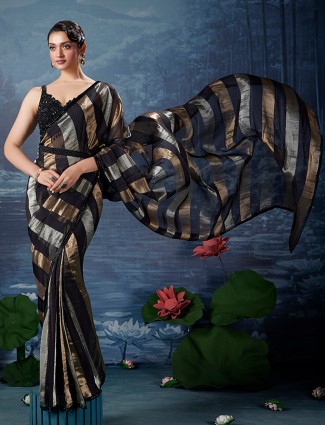 Black silk wedding ready wear saree