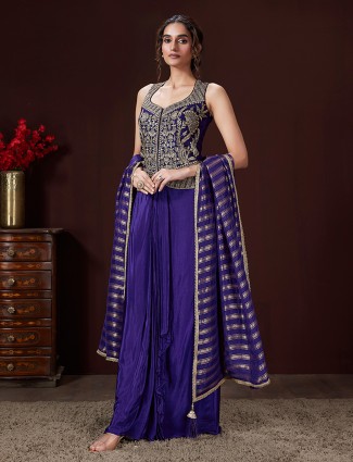 Blue crepe indo-western suit with dupatta