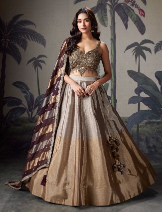 Grey gold embellished silk wedding lehenga