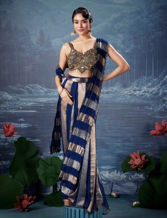 Navy gold silk festive wear saree