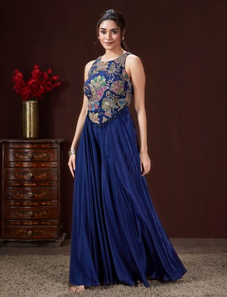 Navy satin silk palazzo suit for festive occasions