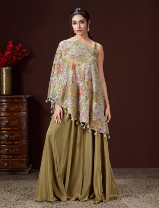 Olive satin silk designer palazzo suit for women