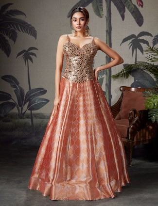 Peach silk reception party lehenga choli